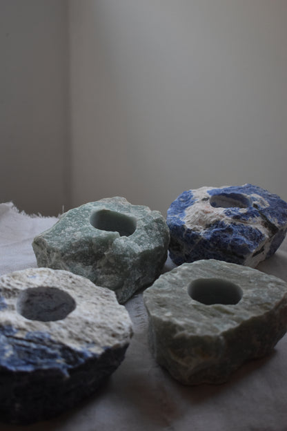 Crystal Candle Holder - Green Quartz & Sodalite