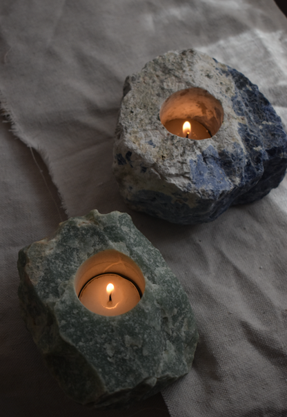 Crystal Candle Holder - Green Quartz & Sodalite